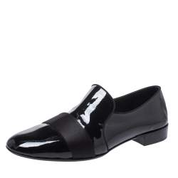 Giuseppe Zanotti Black Patent Leather Cummerbund Slip On Loafers Size 44