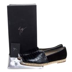 Giuseppe Zanotti Black Croc Embossed Leather and Suede Espadrille Flats Size 45