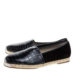 Giuseppe Zanotti Black Croc Embossed Leather and Suede Espadrille Flats Size 45