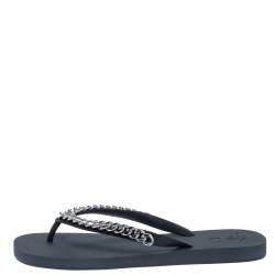 Pre Owned Giuseppe Zanotti Black Rubber Sunset Chain Detail Flip Flops Size 46