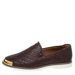 Pre Owned Giuseppe Zanotti Dark Brown Woven Leather Kevin Slip On Sneakers Size 44