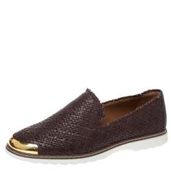 Pre Owned Giuseppe Zanotti Dark Brown Woven Leather Kevin Slip On Sneakers Size 44