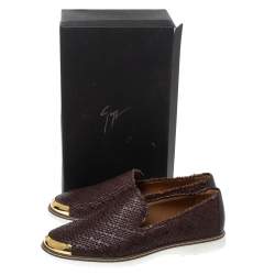 Pre Owned Giuseppe Zanotti Dark Brown Woven Leather Kevin Slip On Sneakers Size 44