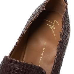 Pre Owned Giuseppe Zanotti Dark Brown Woven Leather Kevin Slip On Sneakers Size 44