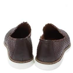 Pre Owned Giuseppe Zanotti Dark Brown Woven Leather Kevin Slip On Sneakers Size 44