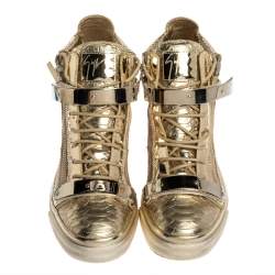 Pre Owned Giuseppe Zanotti Metallic Gold Python Embossed Leather Coby High Top Sneakers Size 41