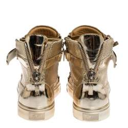 Pre Owned Giuseppe Zanotti Metallic Gold Python Embossed Leather Coby High Top Sneakers Size 41