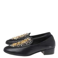 Pre Owned Giuseppe Zanotti Black Studded Leather Slip On Loafers Size 41