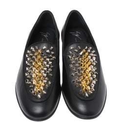 Pre Owned Giuseppe Zanotti Black Studded Leather Slip On Loafers Size 41