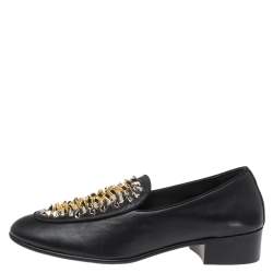 Pre Owned Giuseppe Zanotti Black Studded Leather Slip On Loafers Size 41