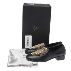 Pre Owned Giuseppe Zanotti Black Studded Leather Slip On Loafers Size 41
