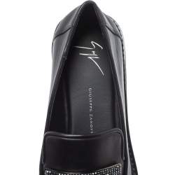 Giuseppe Zanotti Black Leather Crystal Embellished Slip On Loafers Size 42