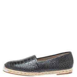 Pre Owned Giuseppe Zanotti Black Croc Embossed Leather Espadrille Slip On Loafers Size 45