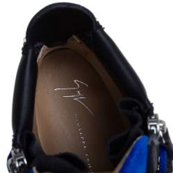 Pre Owned Giuseppe Zanotti Blue/Black Velvet And Leather Coby High Top Sneakers Size 40