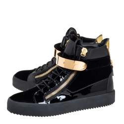 Giuseppe Zanotti Black Velvet And Patent Leather Coby High Top Sneakers Size 40