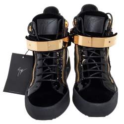 Giuseppe Zanotti Black Velvet And Patent Leather Coby High Top Sneakers Size 40