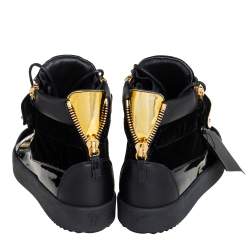 Giuseppe Zanotti Black Velvet And Patent Leather Coby High Top Sneakers Size 40
