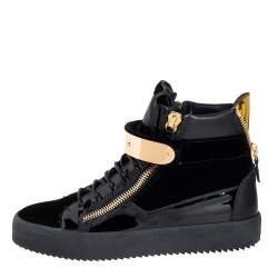 Giuseppe Zanotti Black Velvet And Patent Leather Coby High Top Sneakers Size 40