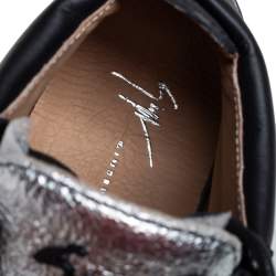 Giuseppe Zanotti Black/Silver Leather High Top Sneakers Size 40
