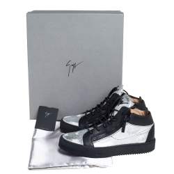 Giuseppe Zanotti Black/Silver Leather High Top Sneakers Size 40