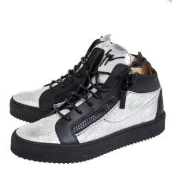 Giuseppe Zanotti Black/Silver Leather High Top Sneakers Size 40