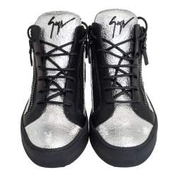 Giuseppe Zanotti Black/Silver Leather High Top Sneakers Size 40