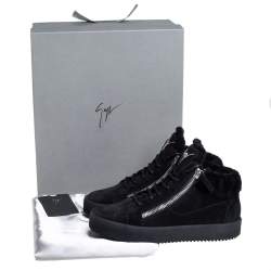 Giuseppe Zanotti Black Suede And Fur High Top Sneakers Size 40