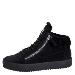 Giuseppe Zanotti Black Suede And Fur High Top Sneakers Size 40