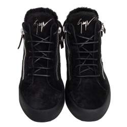 Giuseppe Zanotti Black Suede And Fur High Top Sneakers Size 40