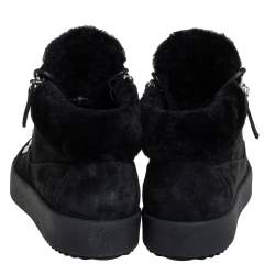 Giuseppe Zanotti Black Suede And Fur High Top Sneakers Size 40