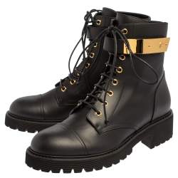 Pre Owned Giuseppe Zanotti Black Leather Kommando Combat Boots Size 40