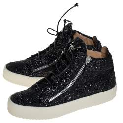 Pre Owned Giuseppe Zanotti Black Glitter High Top Sneakers Size 40