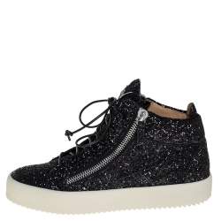 Pre Owned Giuseppe Zanotti Black Glitter High Top Sneakers Size 40