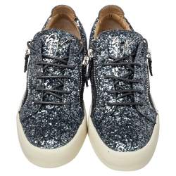 Giuseppe Zanotti Grey/Silver Glitter Low Top Sneakers Size 40