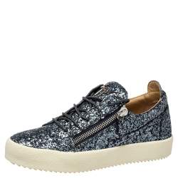 Giuseppe Zanotti Grey/Silver Glitter Low Top Sneakers Size 40