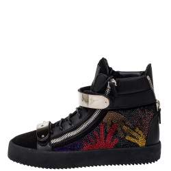 Pre Owned Giuseppe Zanotti Black Suede And Leather Coby Crystal Embellished High Top Sneakers Size 40