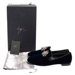 Pre Owned Giuseppe Zanotti Midnight Blue Velvet Kevin Smoking Slippers Size 42.5