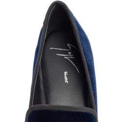 Pre Owned Giuseppe Zanotti Midnight Blue Velvet Kevin Smoking Slippers Size 42.5