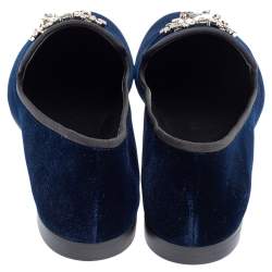 Pre Owned Giuseppe Zanotti Midnight Blue Velvet Kevin Smoking Slippers Size 42.5