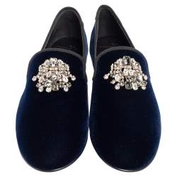 Pre Owned Giuseppe Zanotti Midnight Blue Velvet Kevin Smoking Slippers Size 42.5