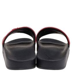 Giuseppe Zanotti Black/Red Brett Zip Leather Slides Size 45