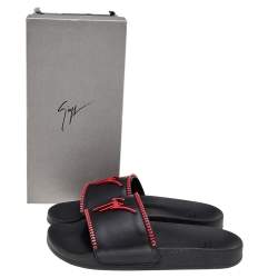 Giuseppe Zanotti Black/Red Brett Zip Leather Slides Size 45