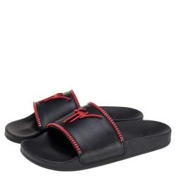 Giuseppe Zanotti Black/Red Brett Zip Leather Slides Size 45