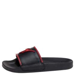 Giuseppe Zanotti Black/Red Brett Zip Leather Slides Size 45