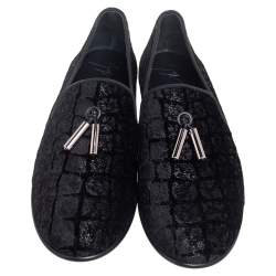 Pre Owned Giuseppe Zanotti Black Velvet Slip On Loafers Size 43.5