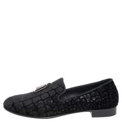 Pre Owned Giuseppe Zanotti Black Velvet Slip On Loafers Size 43.5