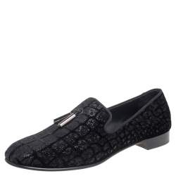 Pre Owned Giuseppe Zanotti Black Velvet Slip On Loafers Size 43.5