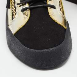 Giuseppe Zanotti Black/Gold Suede and Leather Studded Jimbo Mid Top Sneakers Size 40