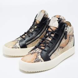 Giuseppe Zanotti Multicolor Snake Embossed Leather May London Double Zip High Top Sneakers Size 40