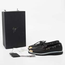 Giuseppe Zanotti Black Leather Kevin Bow Slip On Loafers Size 44